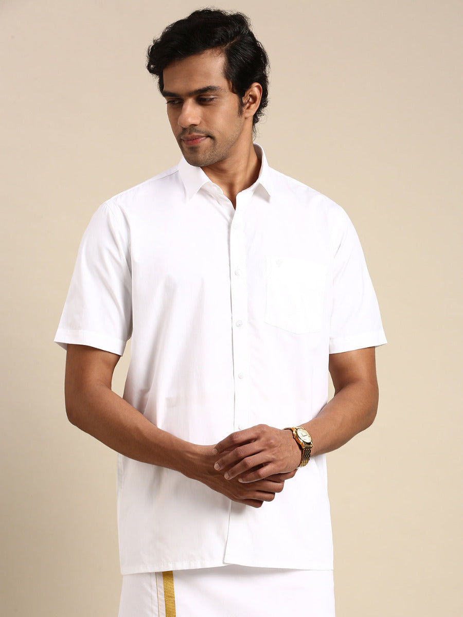 Mens Premium 100% Cotton White Shirt Half Sleeves Majestic