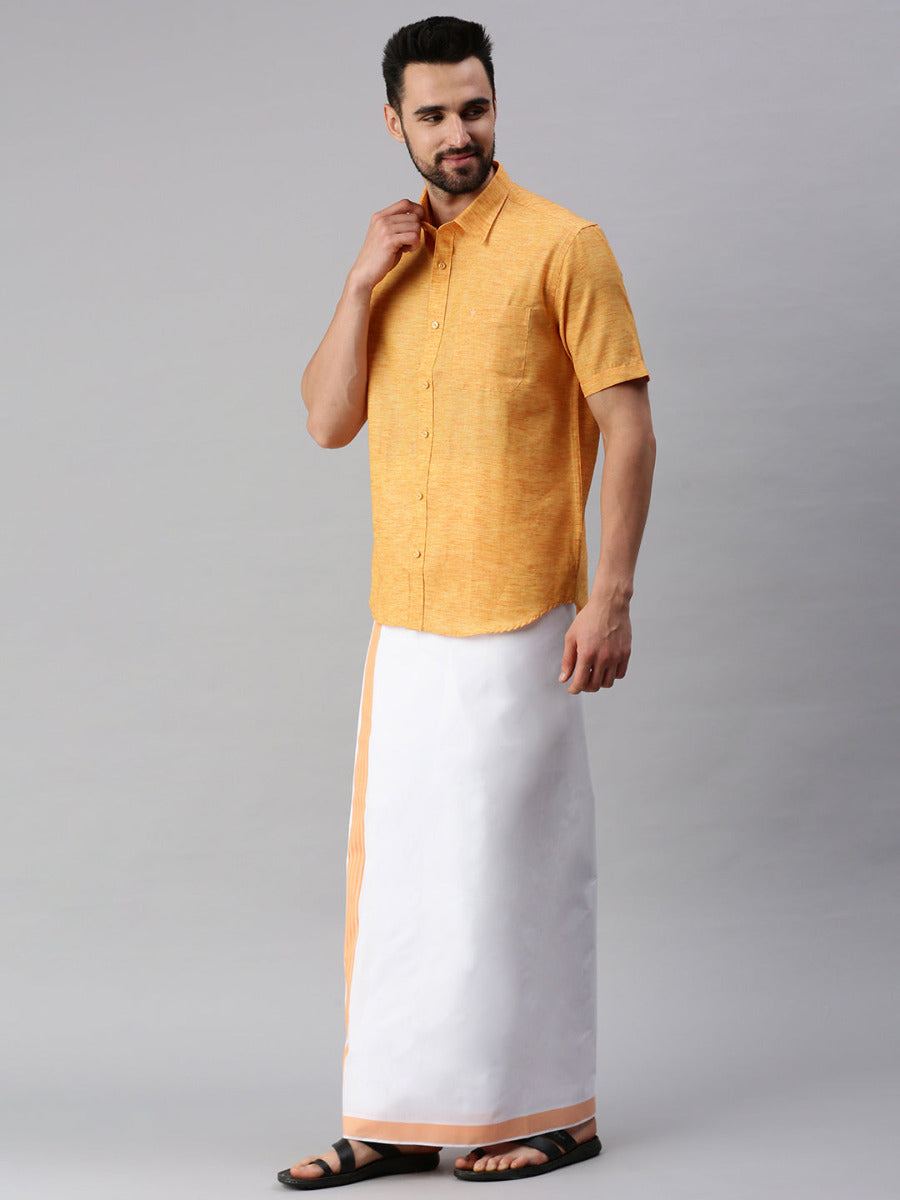 Mens Matching Border Dhoti & Half Sleeves Shirt Set Trendy CC2-Side view