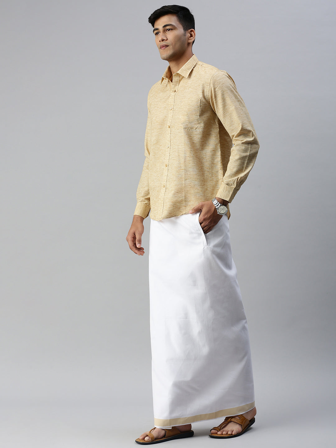 Mens Matching Border Adjustable Dhoti & Full Sleeves Shirt Set CC1-Side view