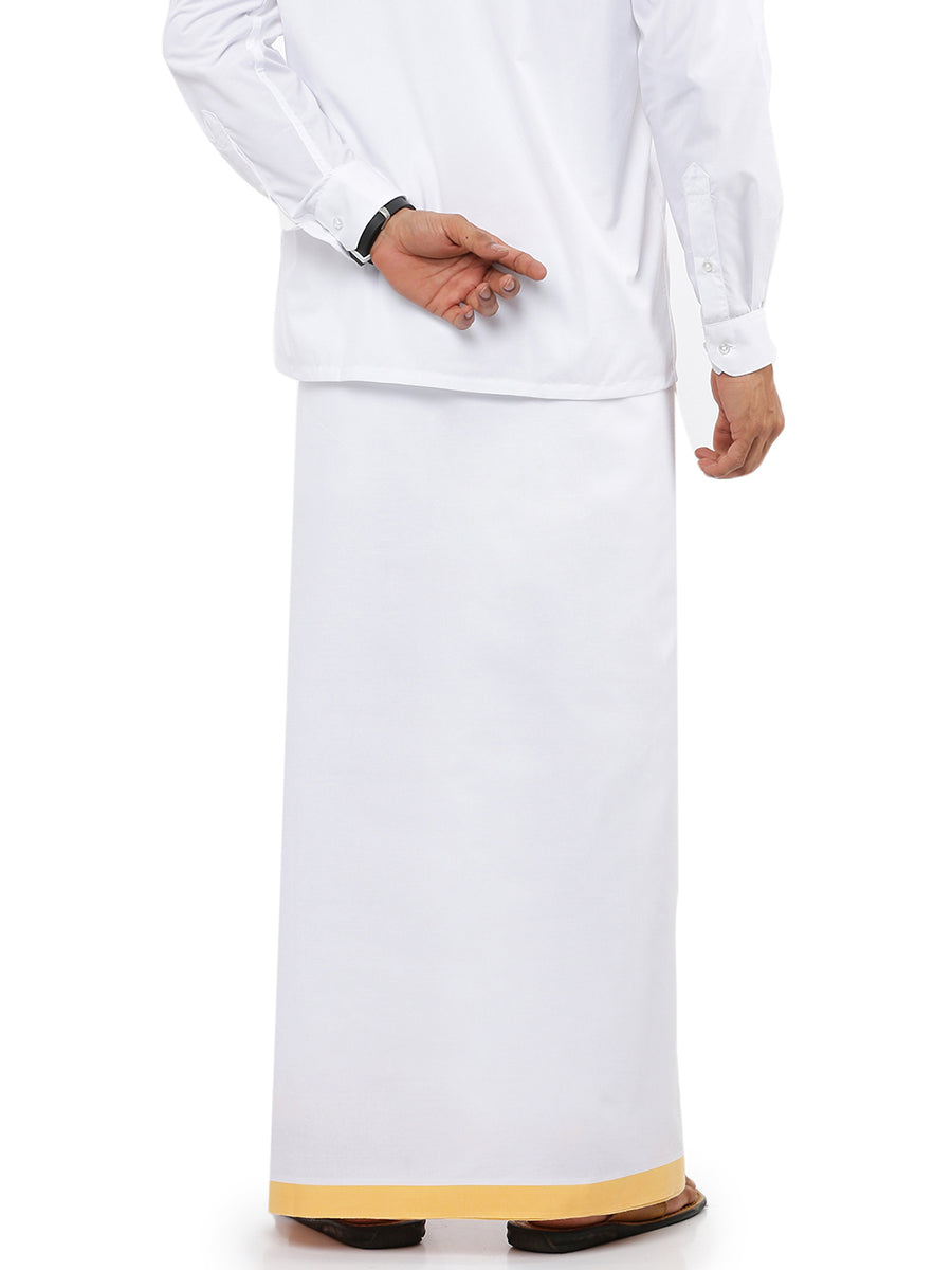 Mens Double Dhoti White with Fancy Border Redfort Special Yellow-Back view