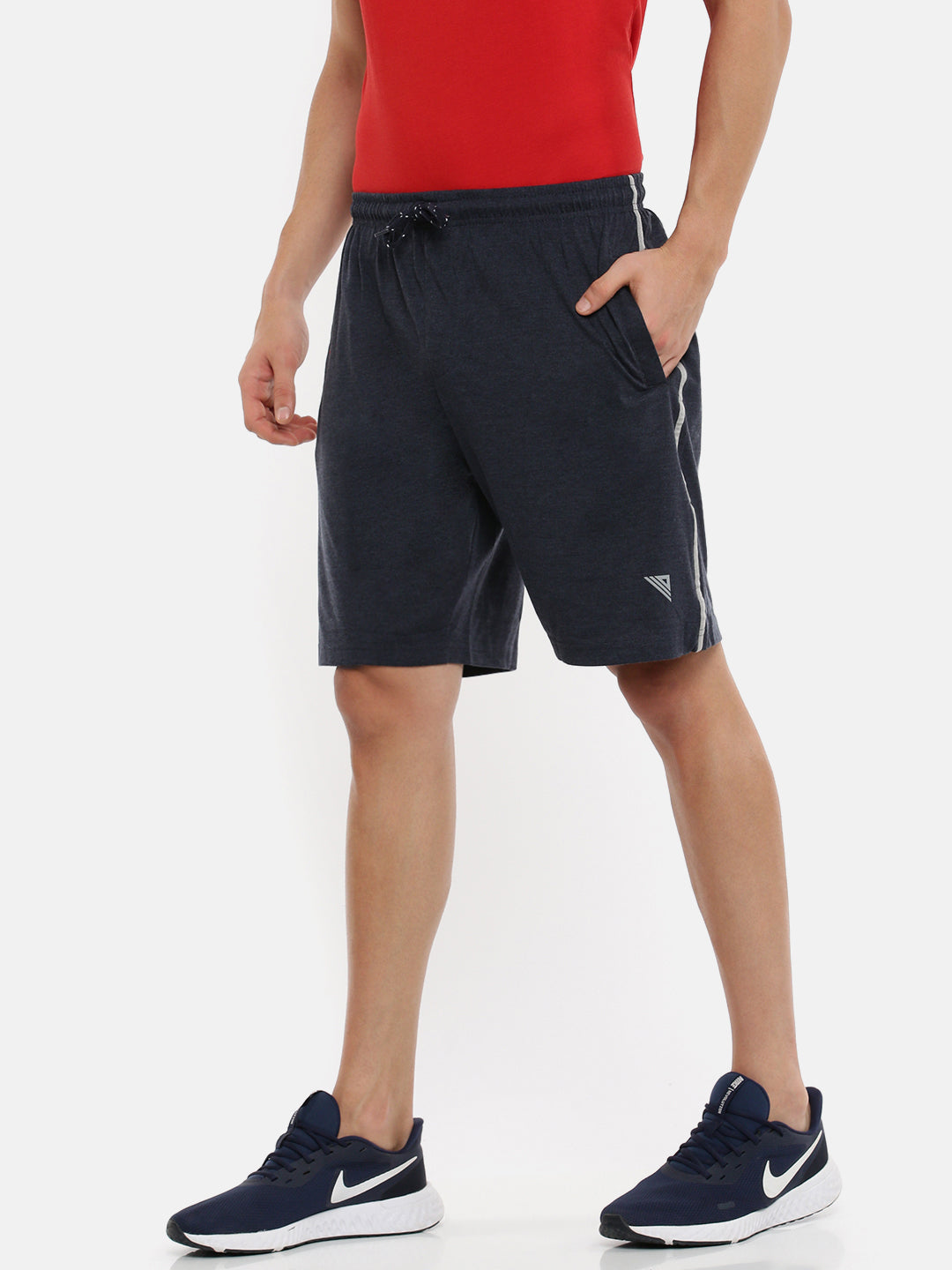 Men's Super Combed Cotton Comfort Fit One Side Zipper Shorts Blue-Sdie view