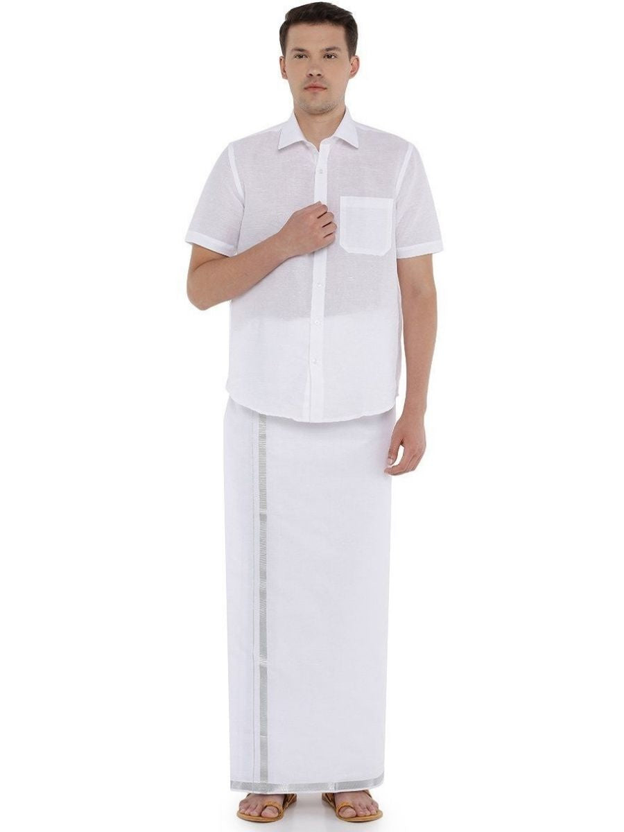 Mens Readymade Double Dhoti White with Silver Jari Border 11498-full view