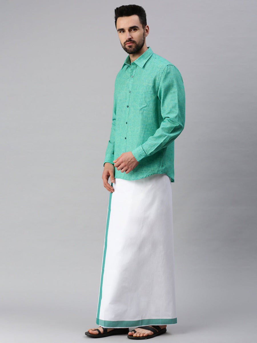 Mens Matching Border Dhoti & Full Sleeves Shirt Set Trendy CC7-Side view