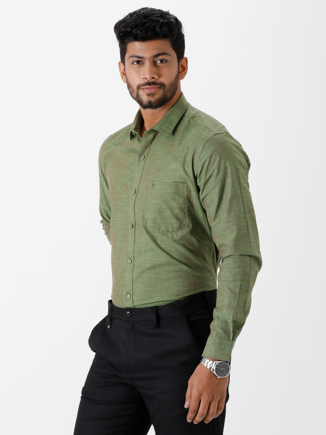 Mens Formal Shirt Full Sleeves Green CL2 GT19-Side view