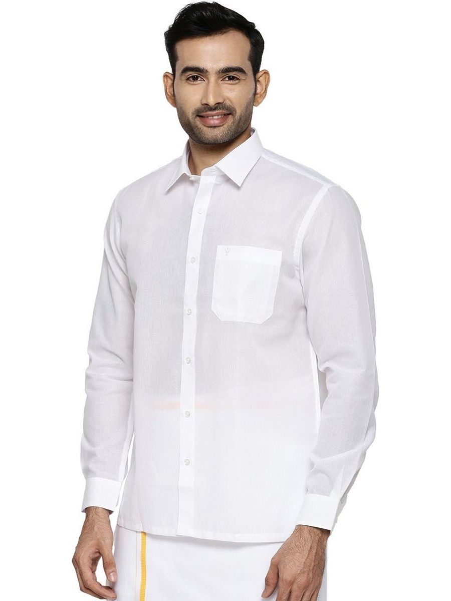 Mens Cotton Mixed White Shirt Full Sleeves Nanow-Side view