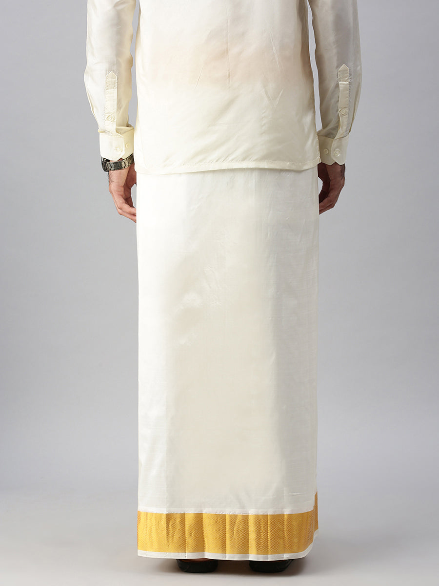 Mens Readymade Pure Silk Cream Double Dhoti 100K 3"-Back view
