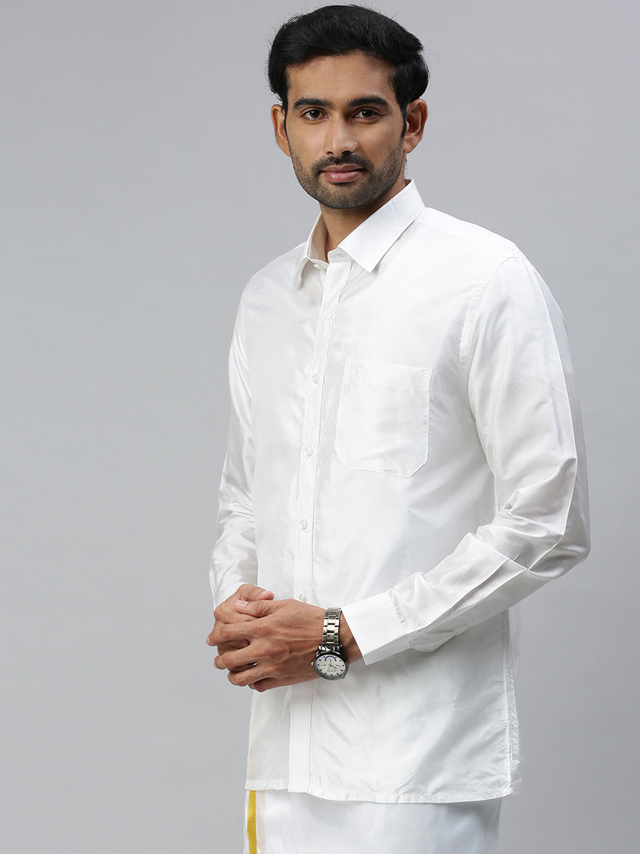 Mens Silk White Full Sleeves Shirt-Side view
