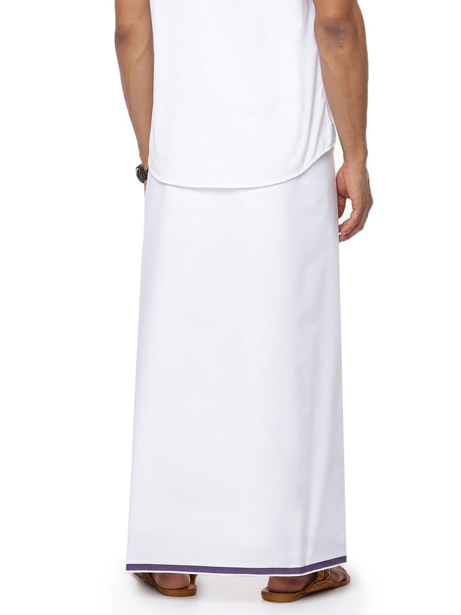 Mens 100% Cotton White Double Dhoti with Big Border Citizen Navy-Back view