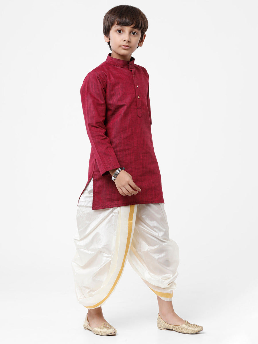 Boys Silk Cotton Shirt with Dhoti Set Maroon