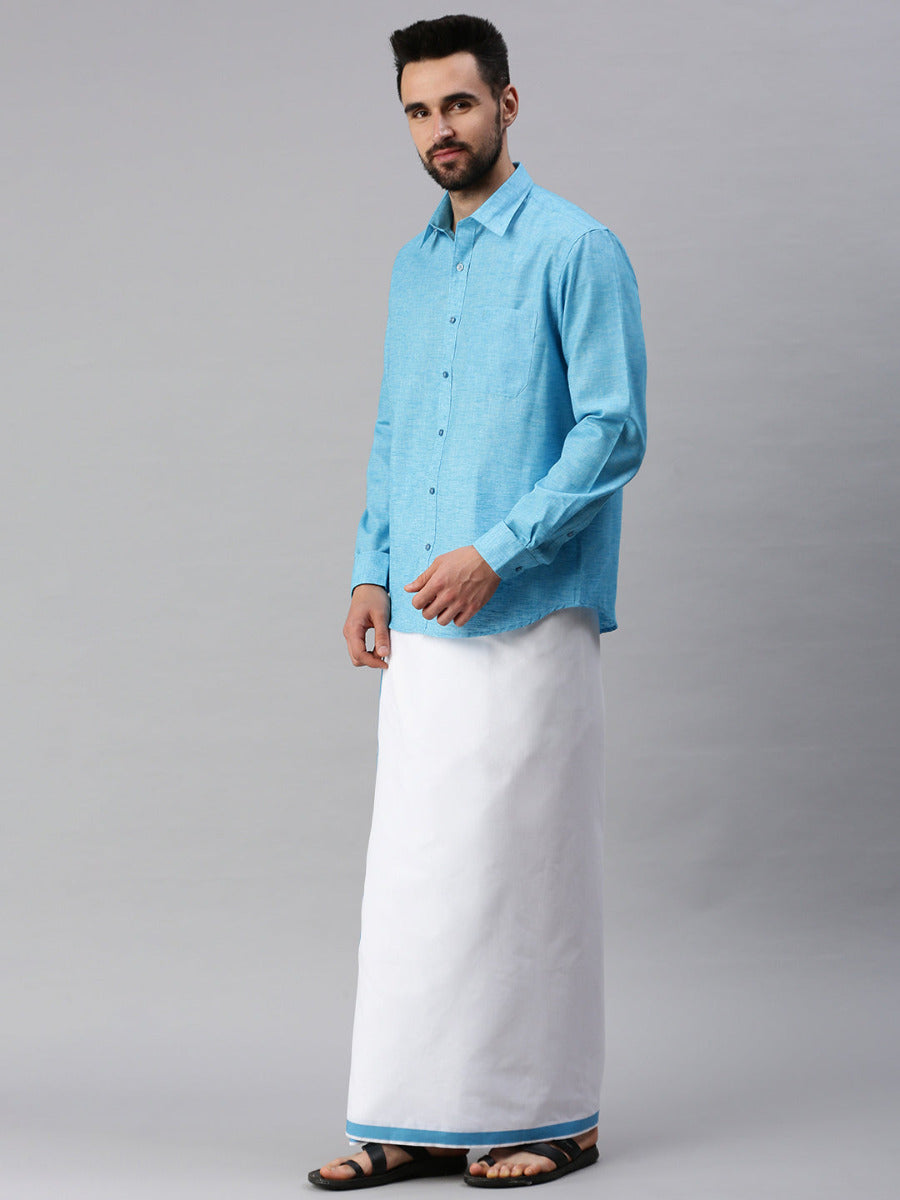 Mens Matching Border Dhoti & Full Sleeves Shirt Set Trendy CC5-Side view