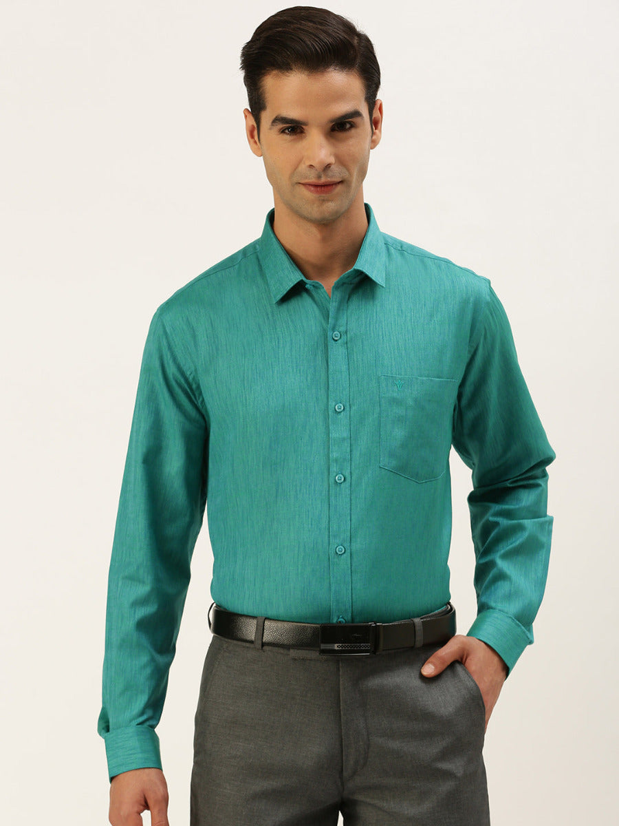 Mens Cotton Blended Formal Shirt Full Sleeves Green T12 CK13