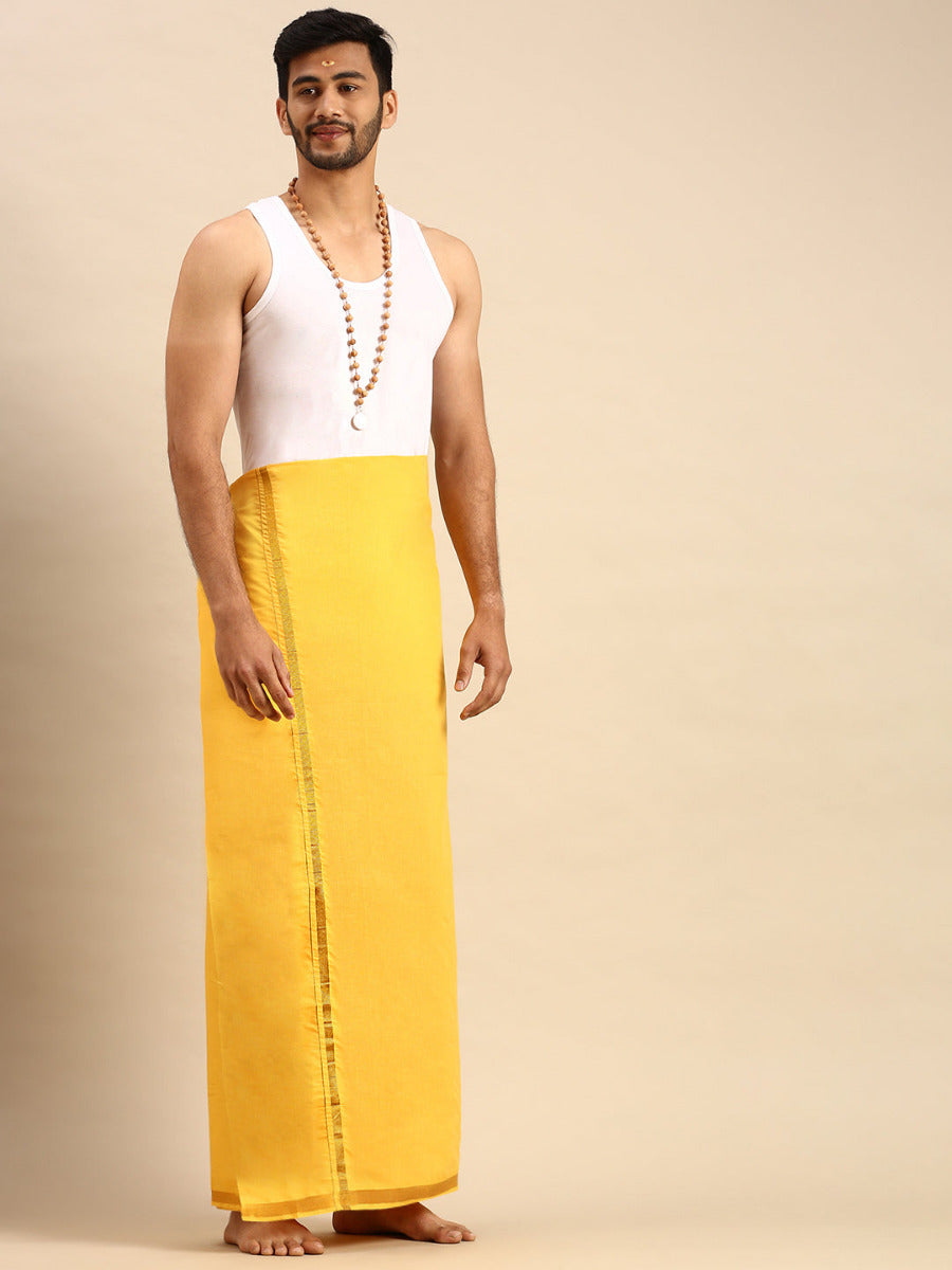 Mens Color Dhoti with 3/4" Gold Jari Border Cosmic 2 GLD-Side view