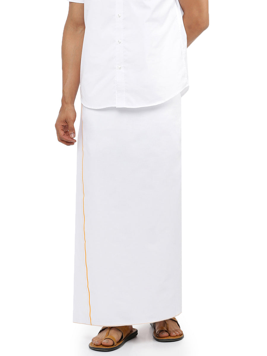 Mens White Dhoti with Small Border Libra BY (2 PCs Combo)-Front view
