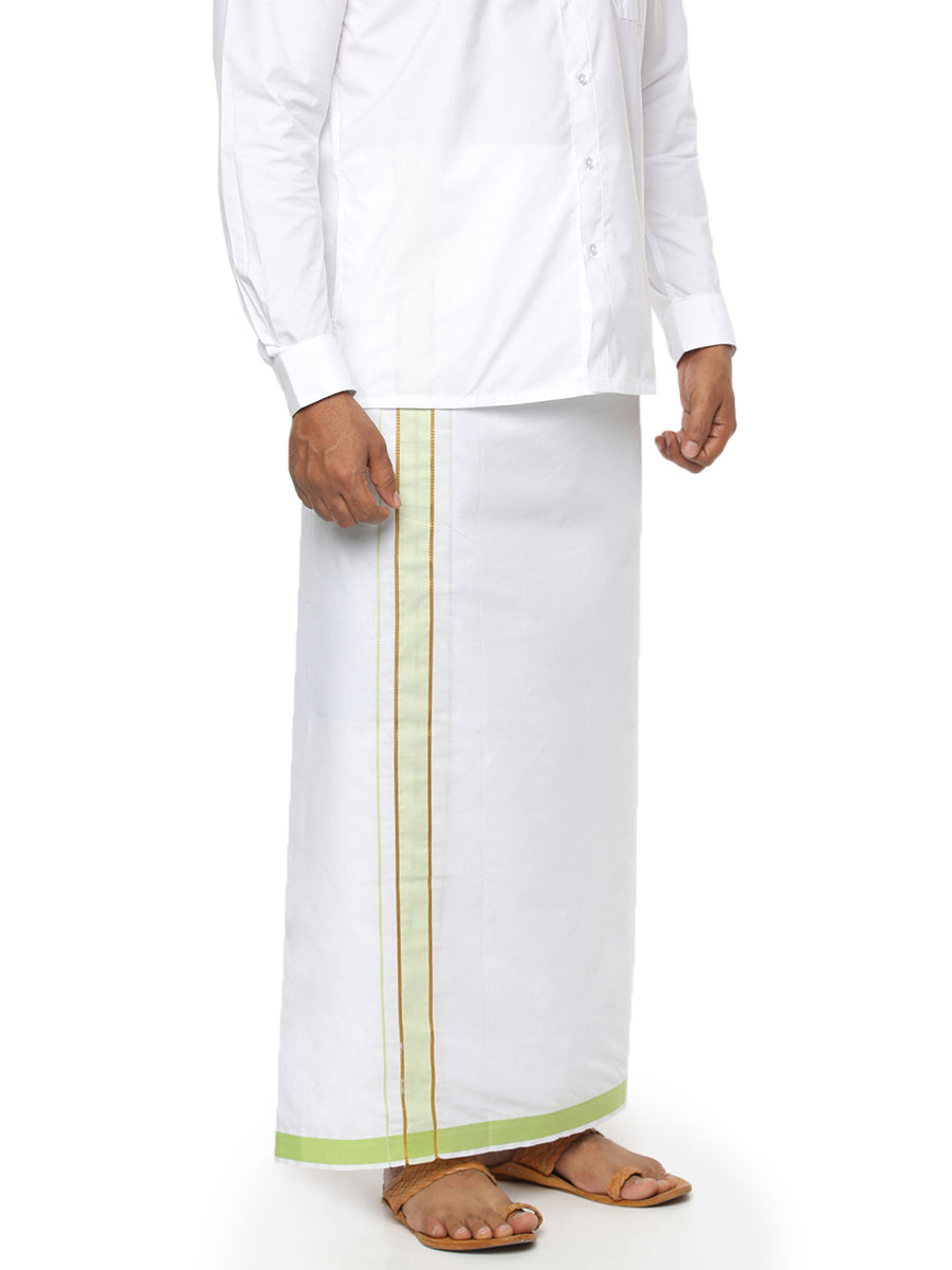 Men Single White Dhoti Holy Wind Jari Fancy Light Green