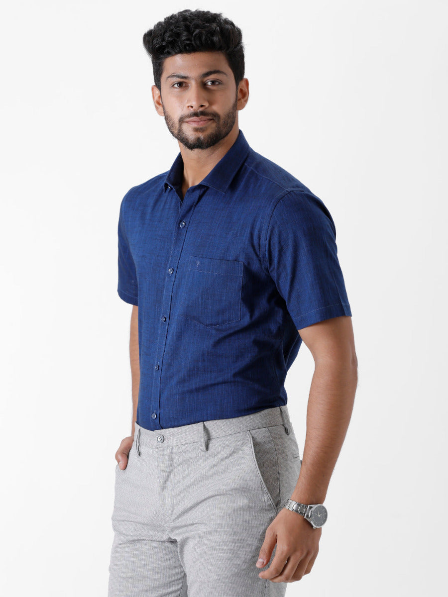 Mens Formal Shirt Half Sleeves Dark Blue CL2 GT20-Side view