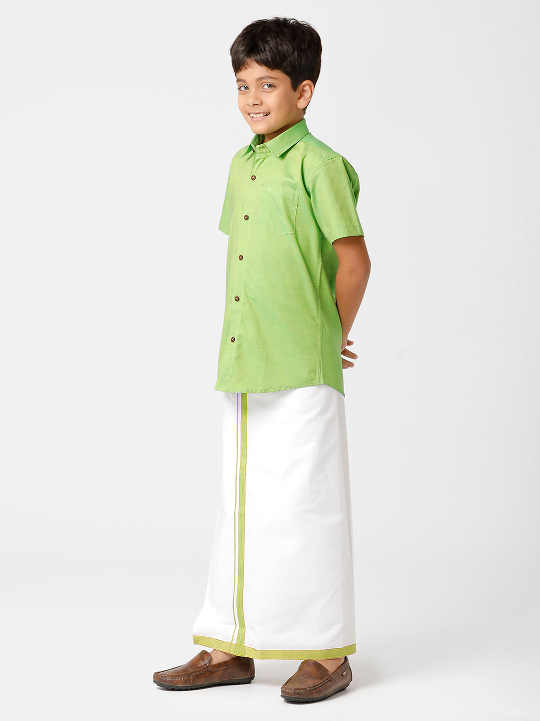 Boys Matching Dhoti & Shirt Combo Green GL2-Side view