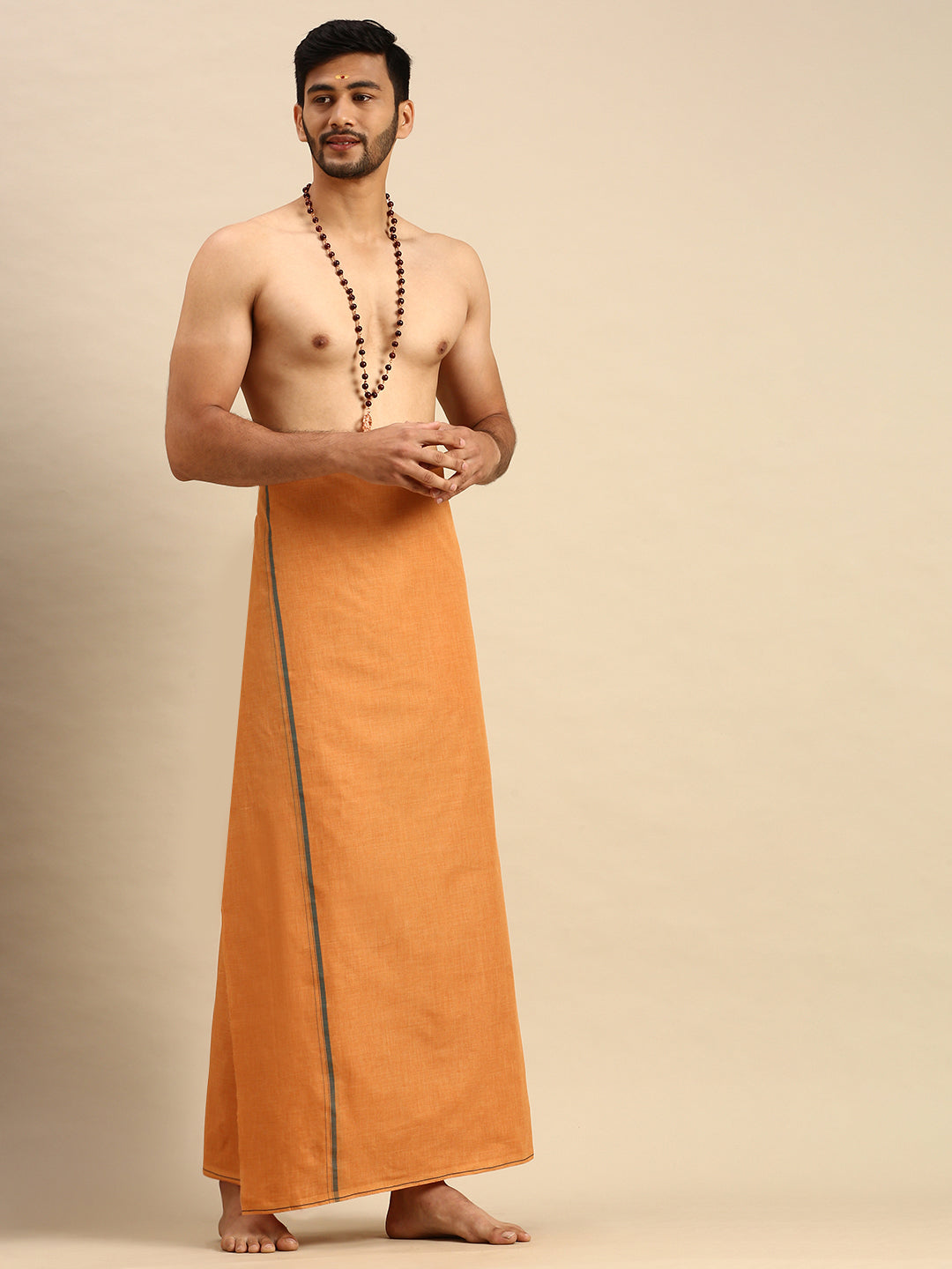 Men Devotional Dhoti with Big Border Vamsi Kaavi