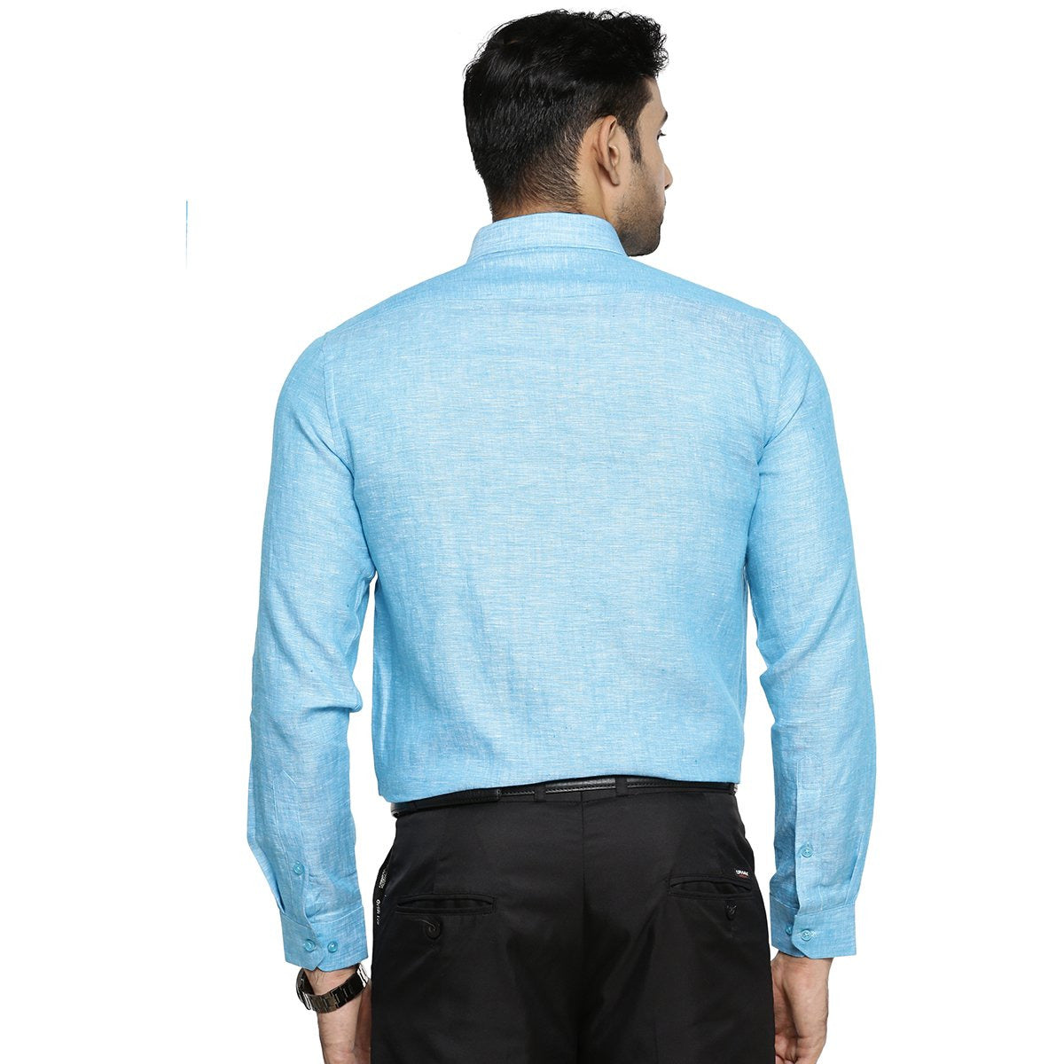 Linen Park 5605C Full Sleeve Shirt - Blue (4360793096239)-Back view