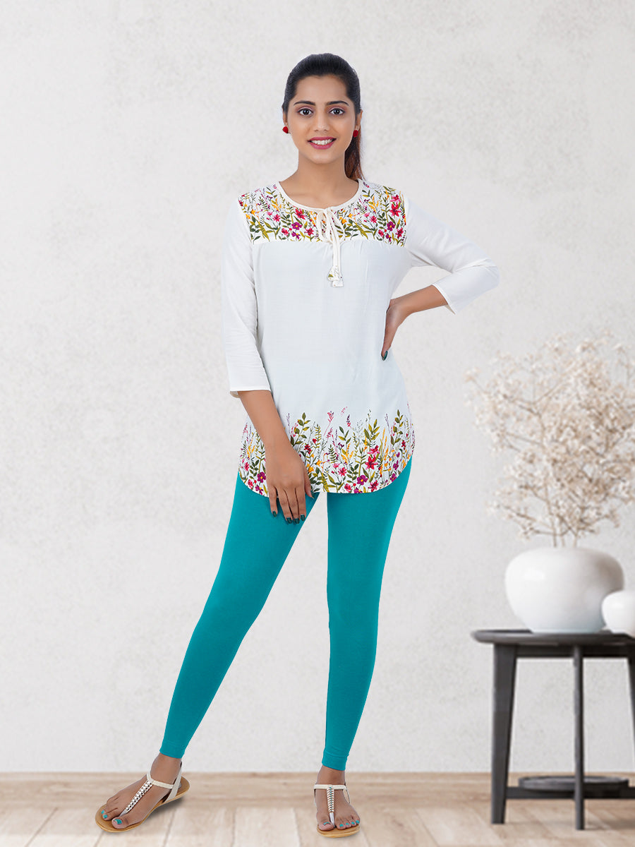 Ankle Fit Mixed Cotton with Spandex Stretchable Leggings Green-Full view