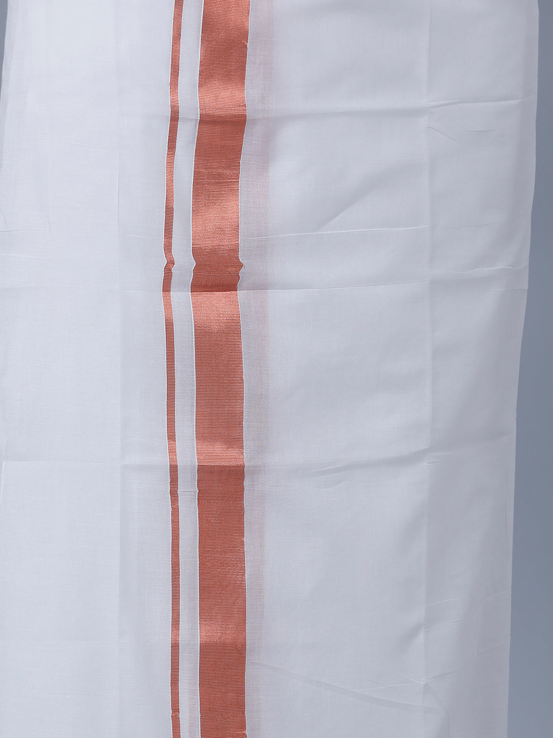 Men Premium Cotton White Double Dhoti with 1 1/2'' Copper Jari Border Ribhu