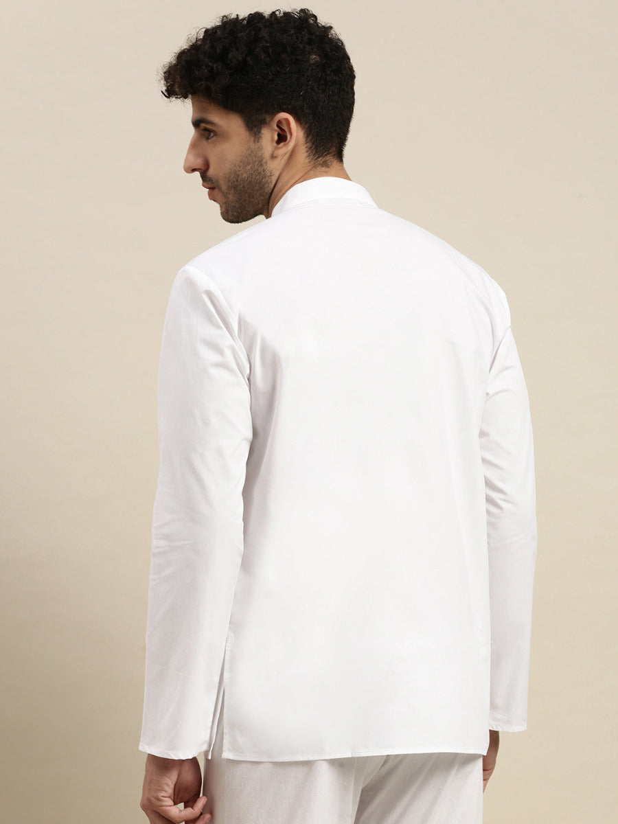Mens Cotton White Full Sleeve Short Length Kurta-Back view