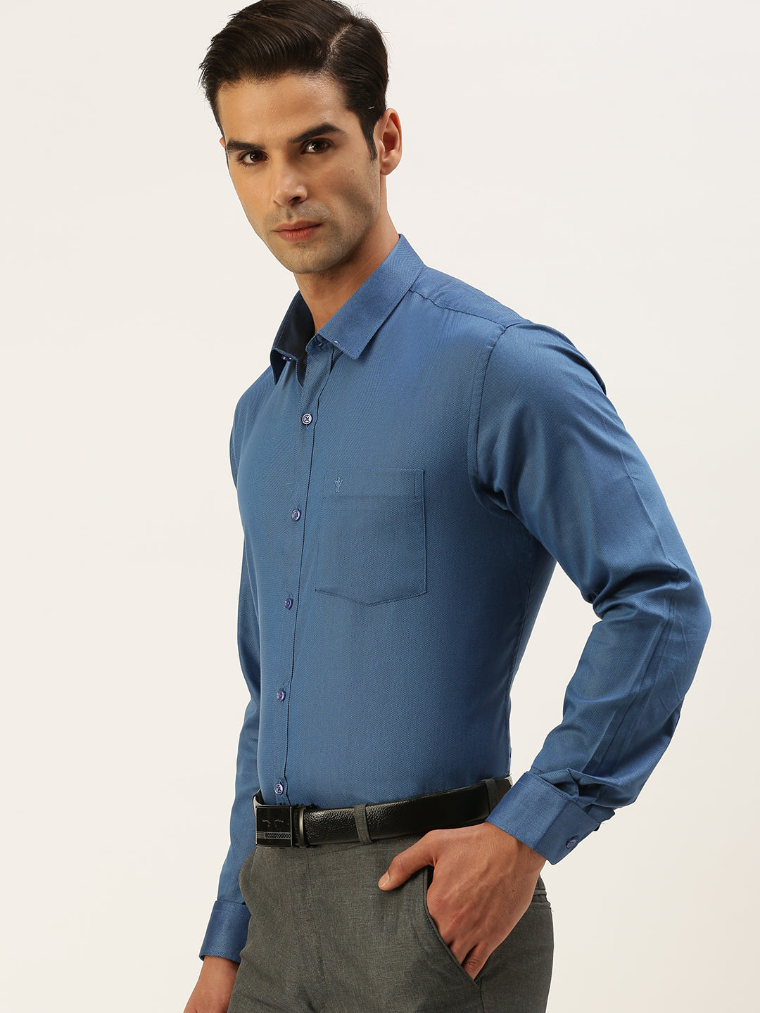 Mens Cotton Formal Shirt Full Sleeves Blue TF7-Side view