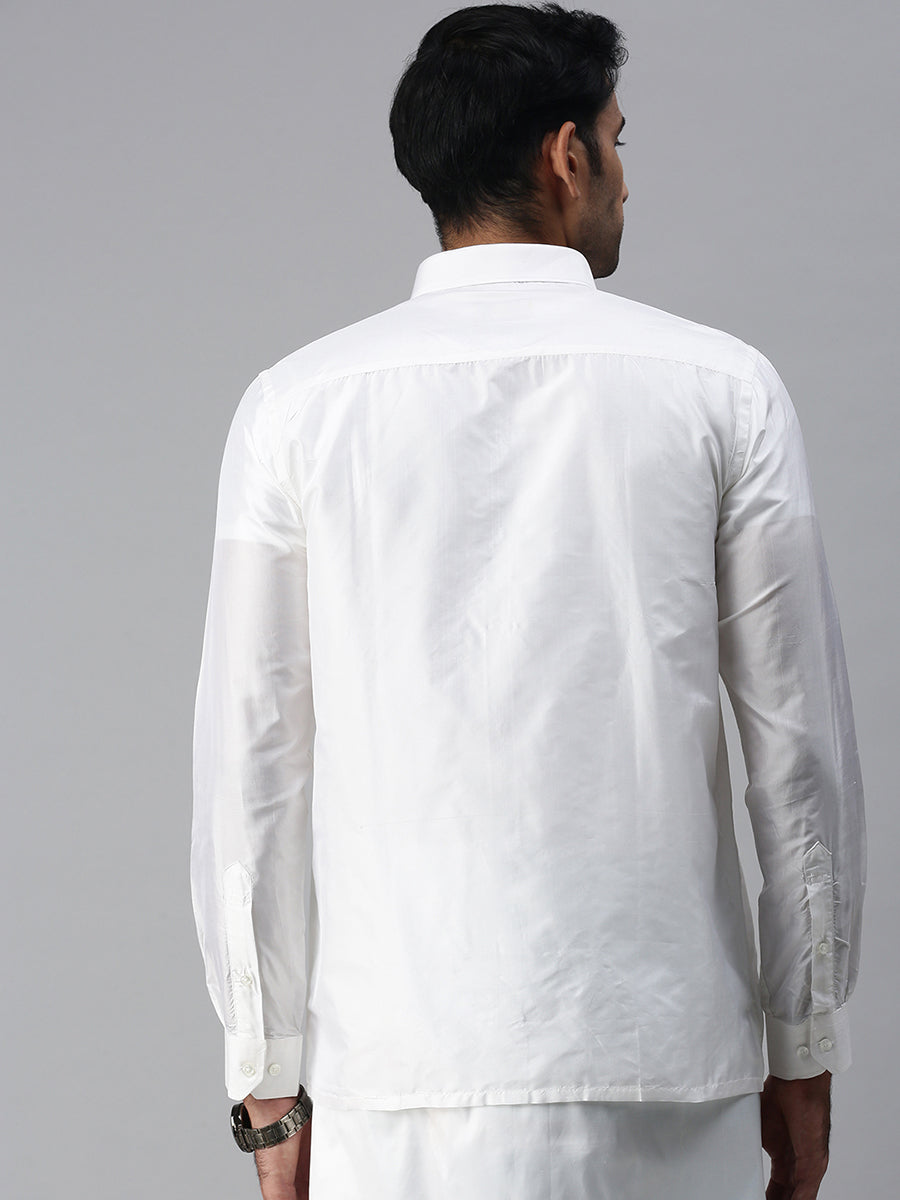 Mens Pure Silk White Shirt Full Sleeves Silk Mark-Back view