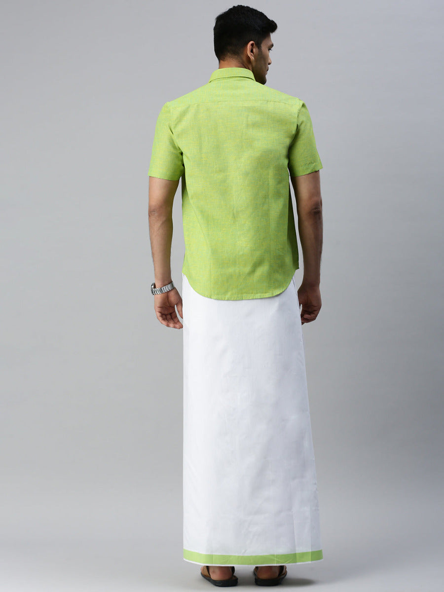 Mens Matching Border Adjustable Dhoti & Half Sleeves Shirt Set Green CC4-Back view