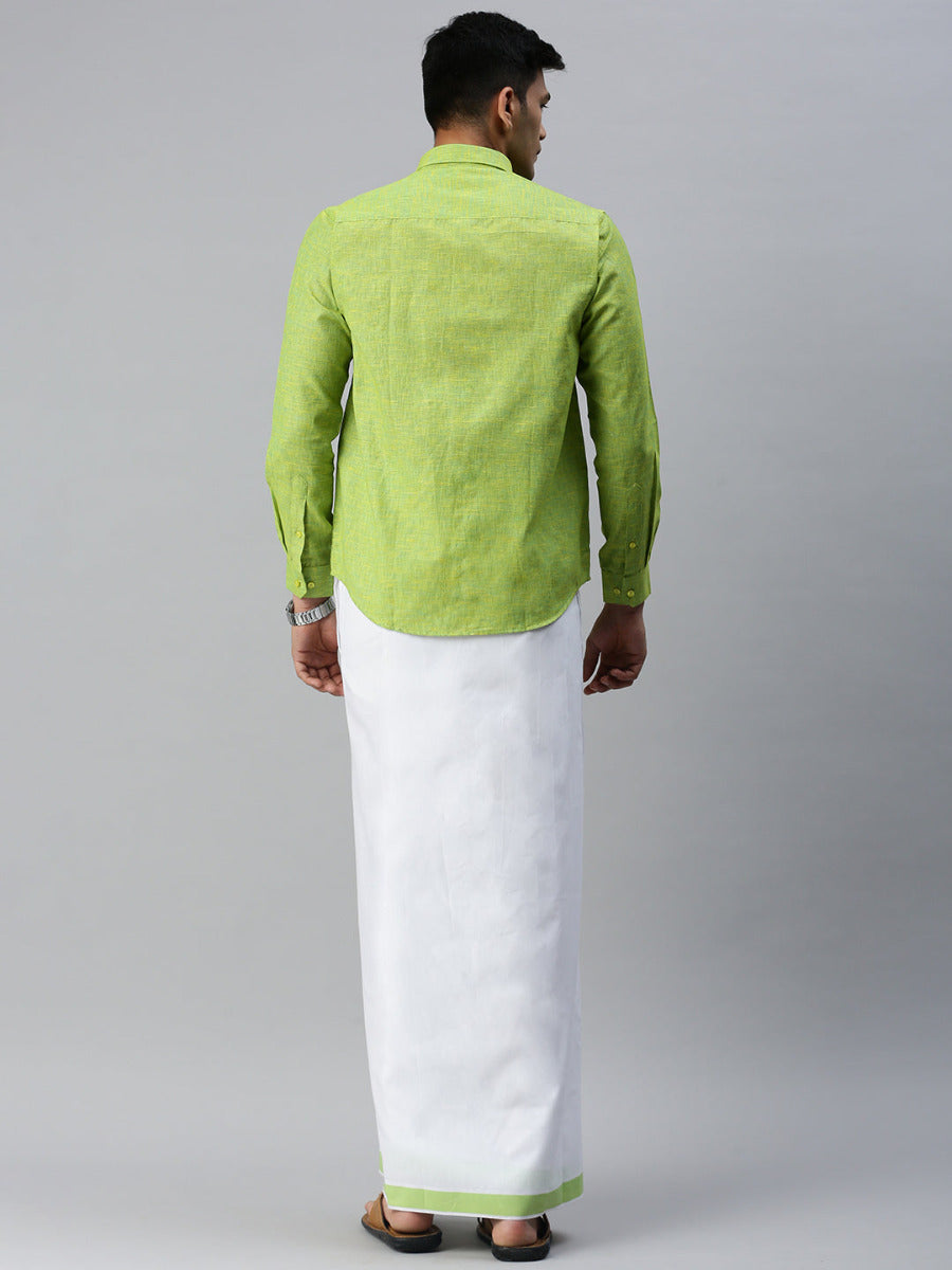 Mens Matching Border Adjustable Dhoti & Full Sleeves Shirt Set Green CC4-Back view
