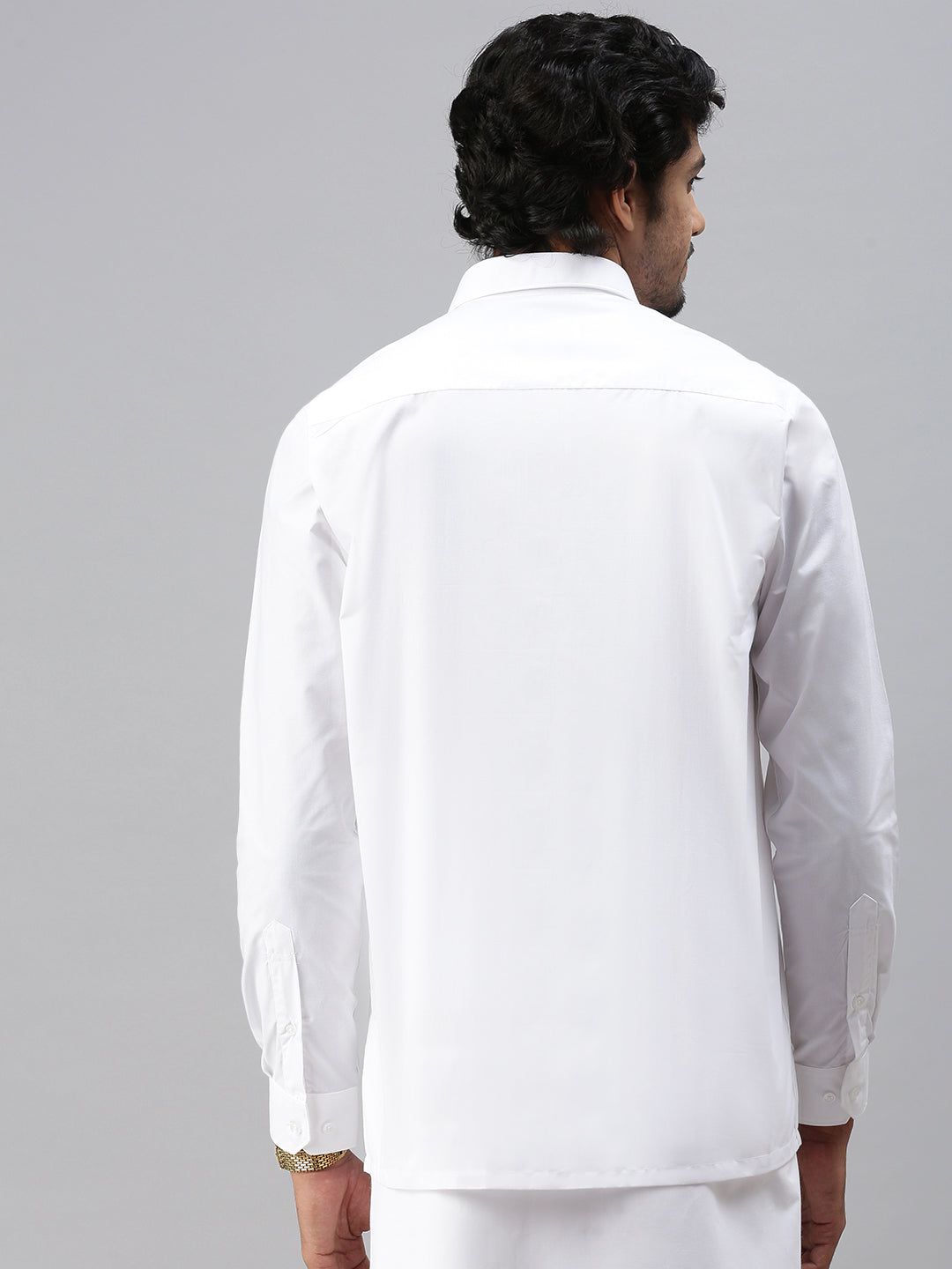 Mens Wrinkle Free White Shirt Full Sleeves Soft Touch-Back view