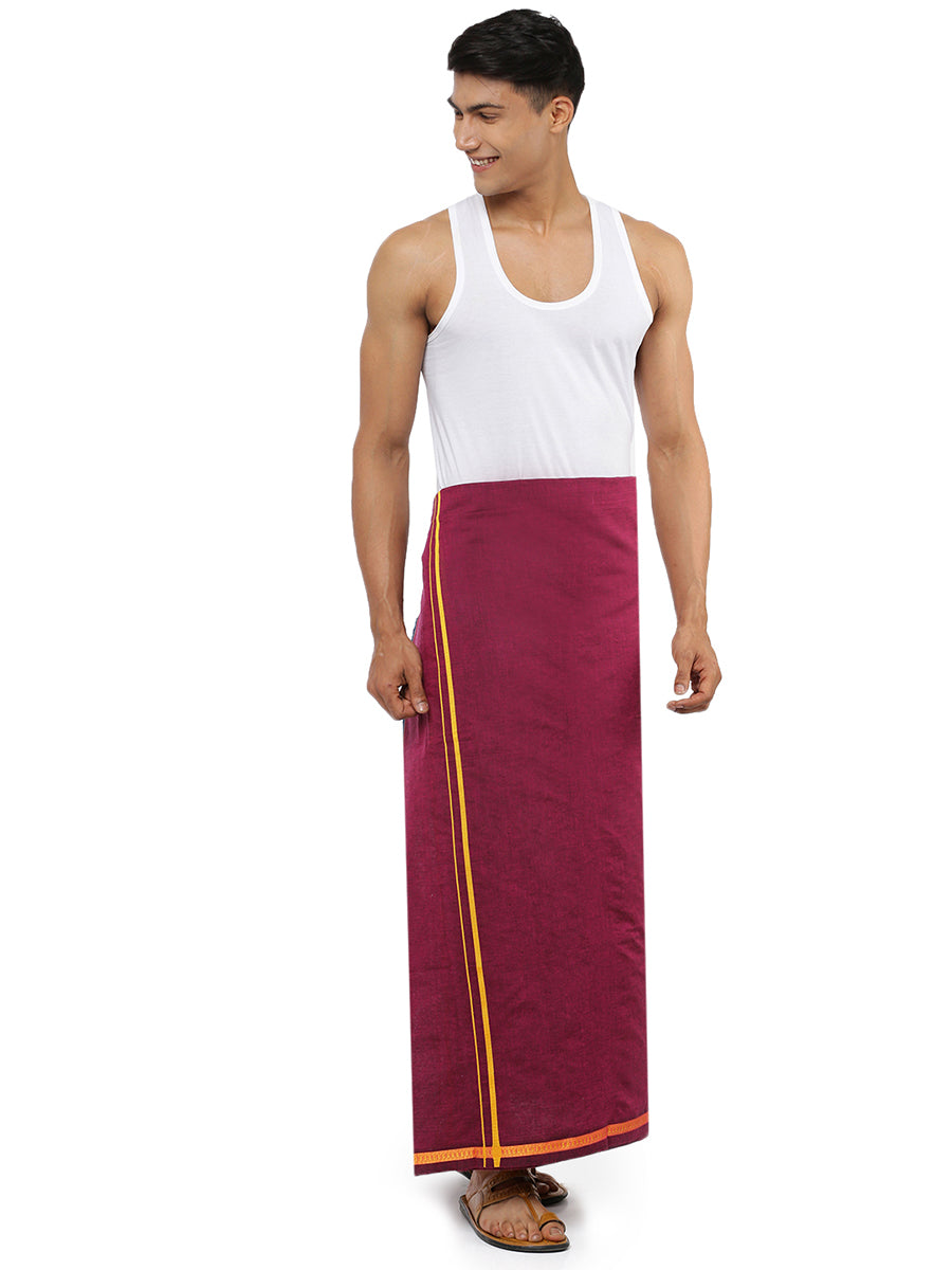 Mens Colour Dhoti with Small Border Colour Diamond Red-Side view