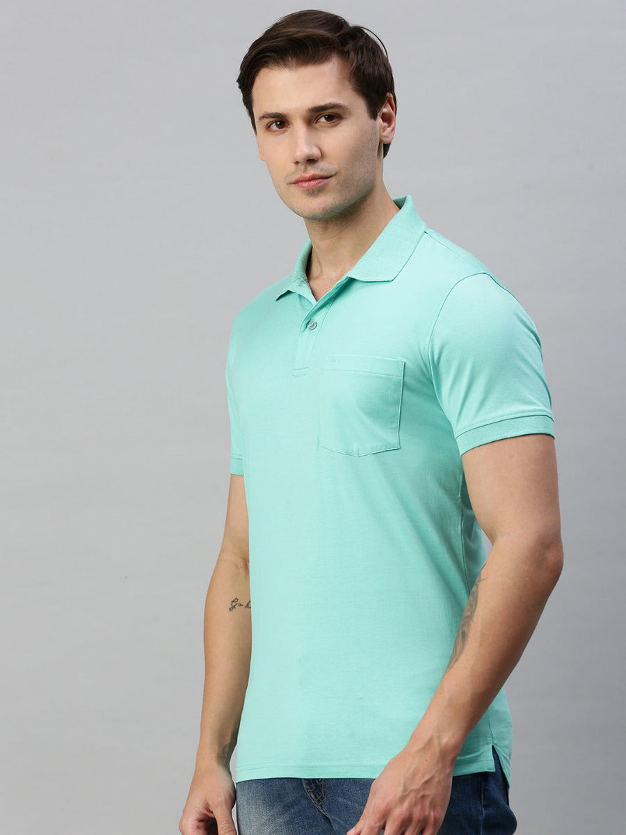 Mercerised Polo Flat Collar T-Shirt Green with Chest Pocket MP8-Side view