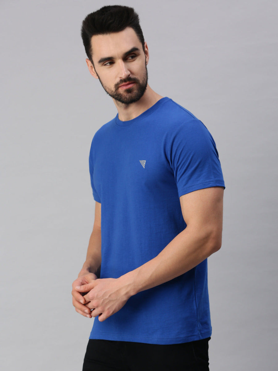 Crew Neck Printed Super Combed Cotton T-Shirt VP5 (2 Pcs pack)-Blue side view