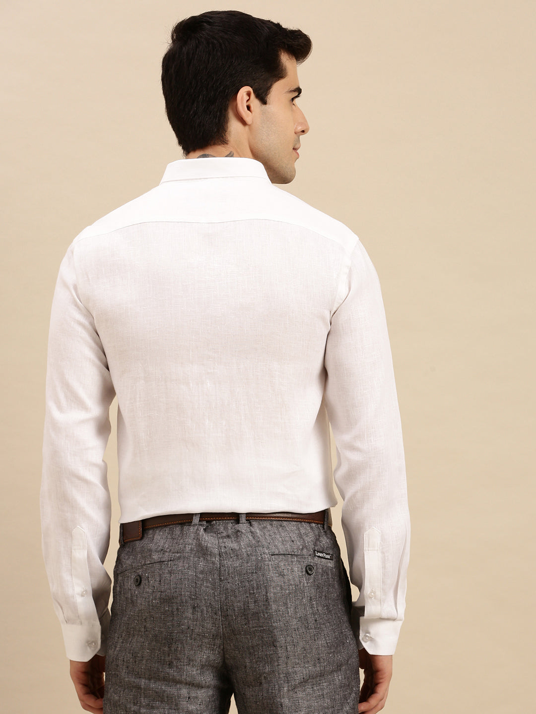 Mens Smart Fit Cotton White Shirt Full Sleeves Challenge -Back view