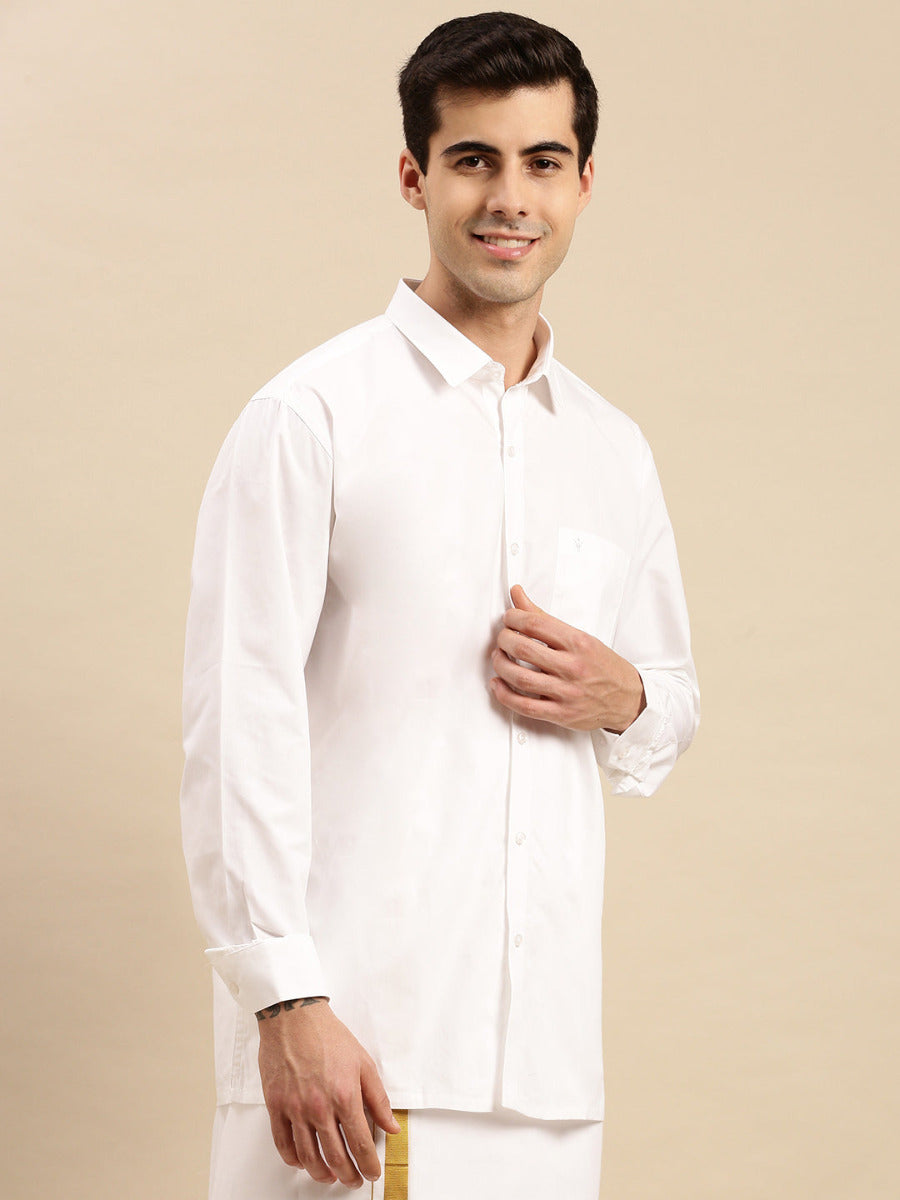 Mens Premium 100% Cotton White Shirt Full Sleeves Majestic-Side view
