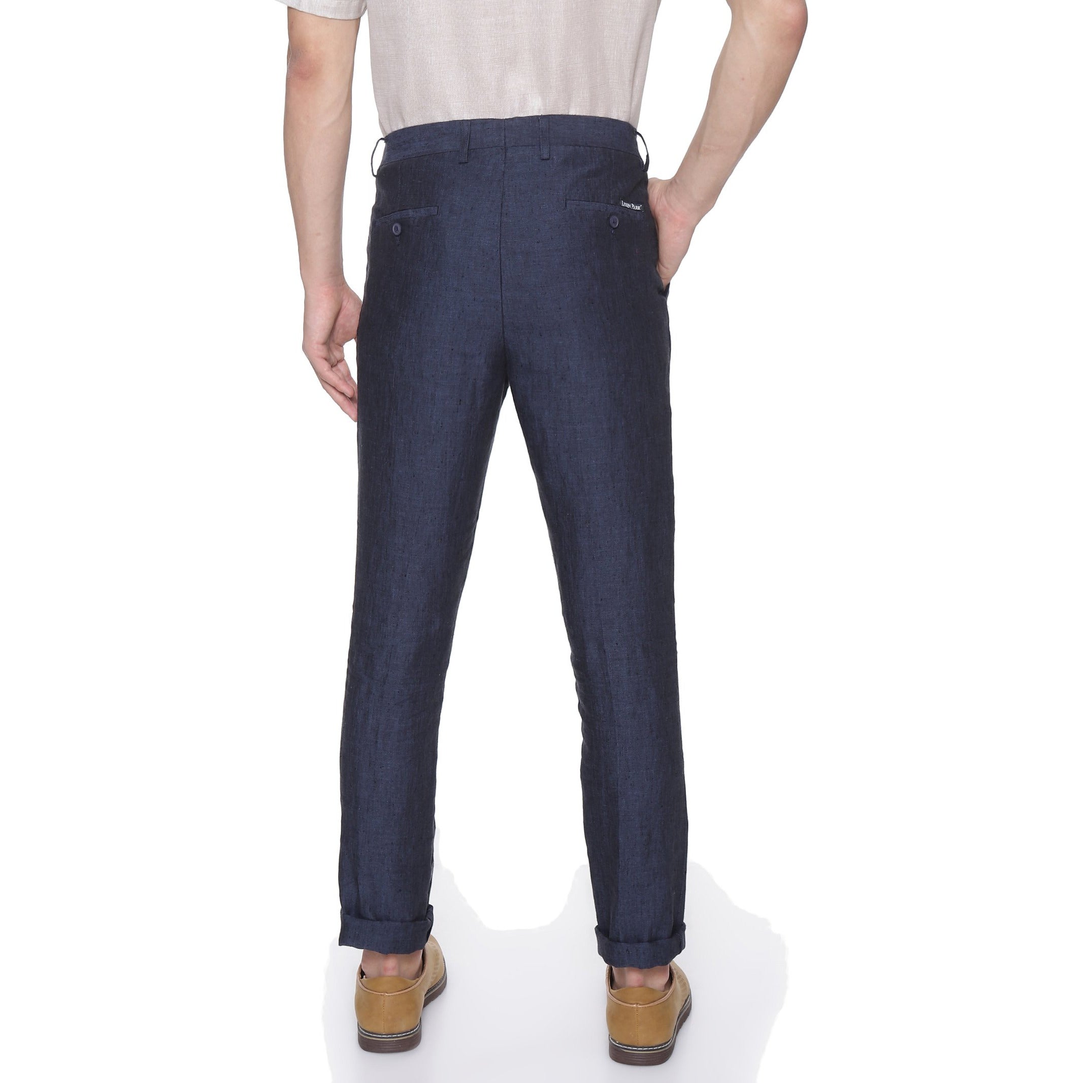 Men Linen Trim Fit Pant Greyish Blue - LP46