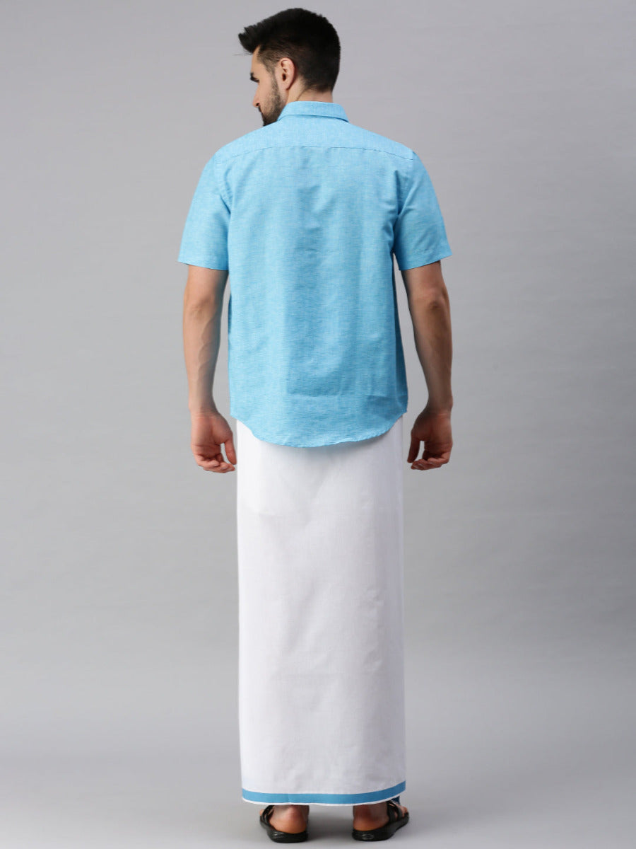 Mens Matching Border Dhoti & Half Sleeves Shirt Set Trendy CC5-Back view