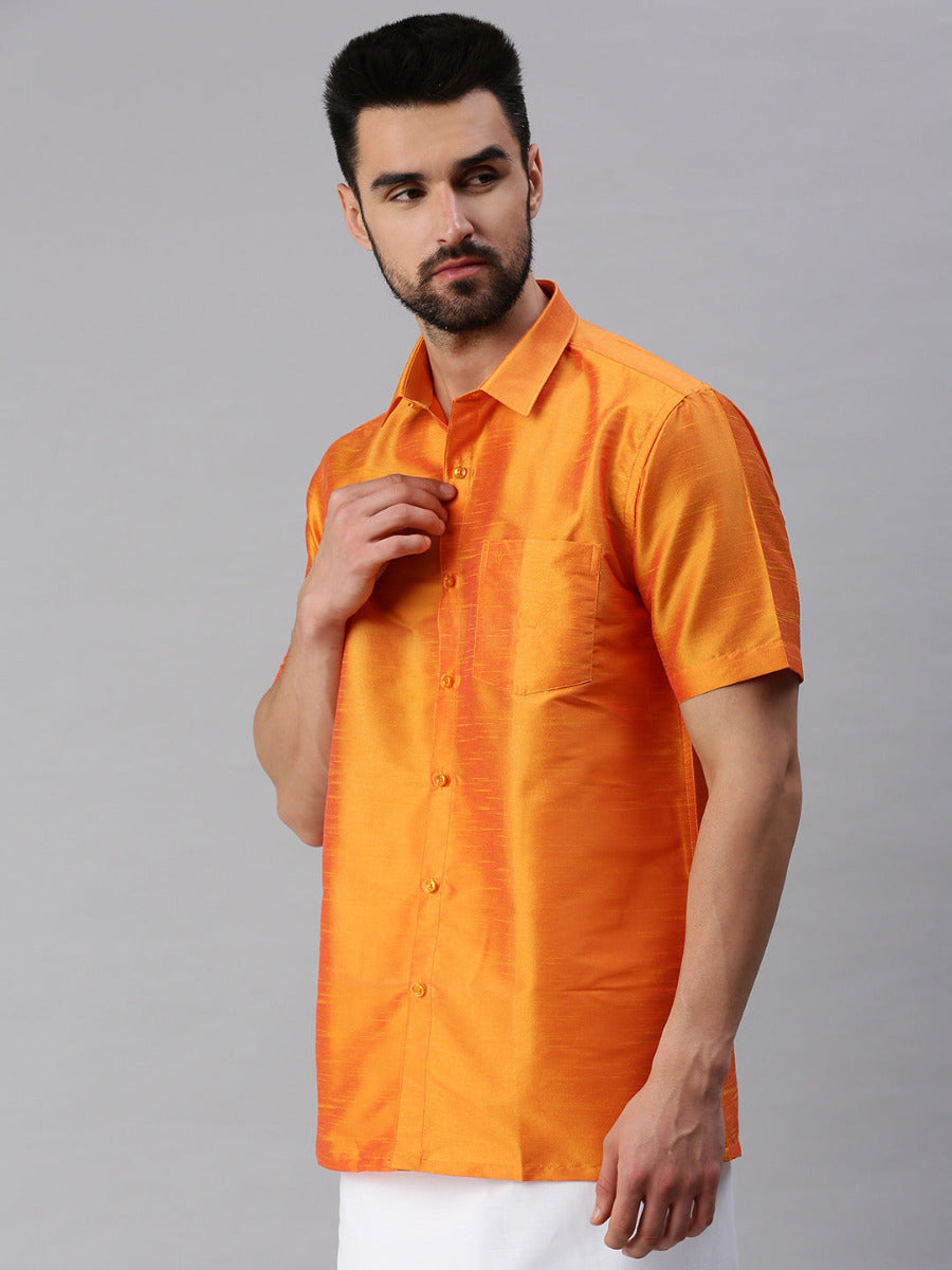 Mens Solid Fancy Half Sleeve Shirt Golden Orange-Side view