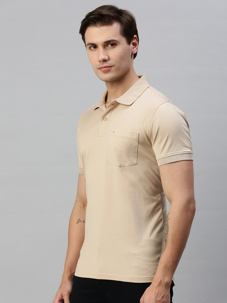 Mercerised Polo Flat Collar T-Shirt Gold with Chest Pocket MP4-Side view