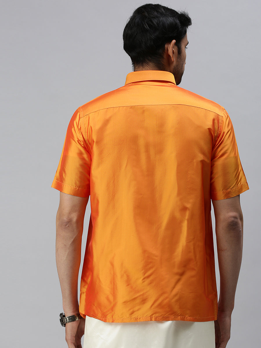 Mens Silk Golden Orange Half Sleeves Shirt