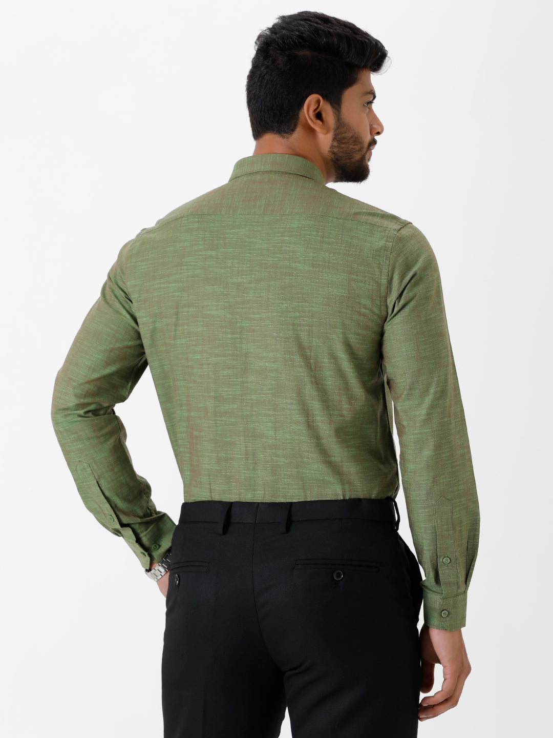 Mens Formal Shirt Full Sleeves Green CL2 GT19-Back view