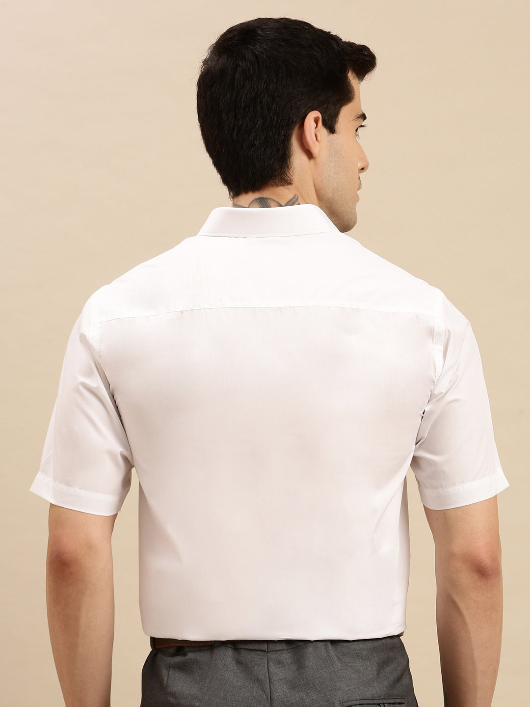Mens Smart Fit 100% Cotton White Shirt Half Sleeves Cotton Touch -Back view
