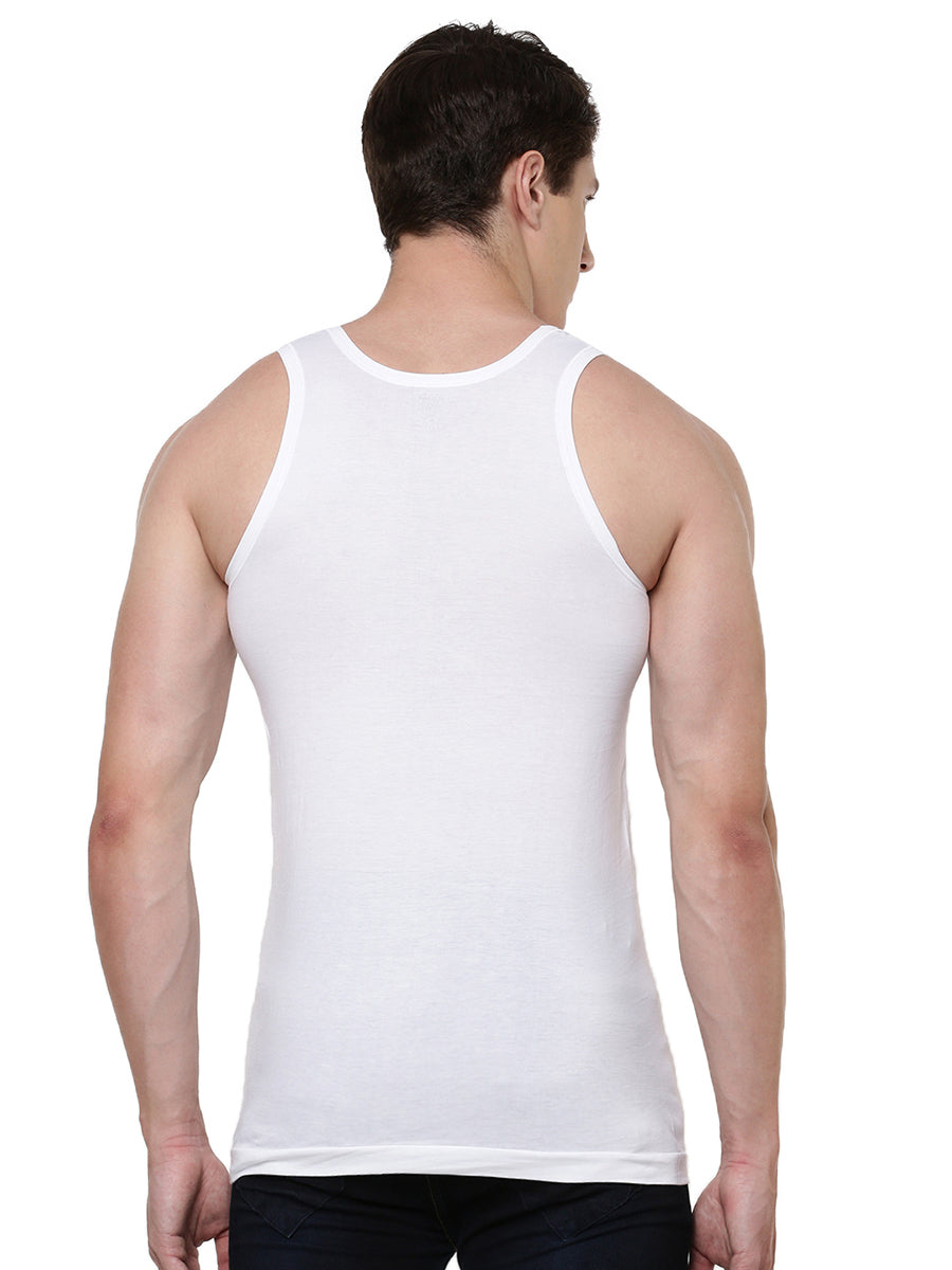 Men Fine Cotton White Vest RN Plus Size Rise Up