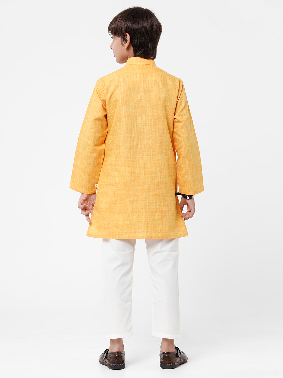 Boys Kurta Pyjama Set Golden Yellow-Back view