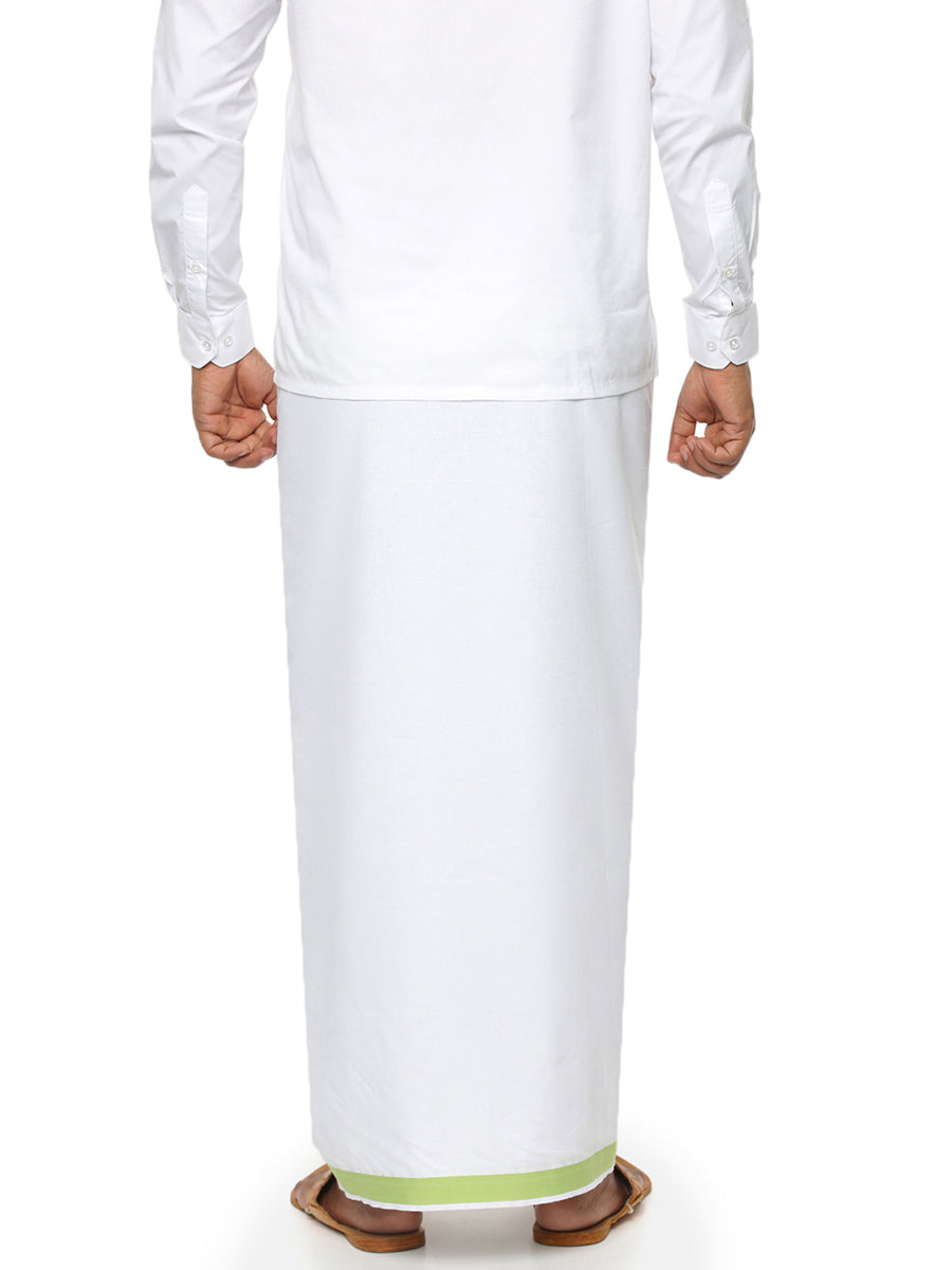 Men White with Light Green Fancy Border Single Layer Dhoti Holy Wind