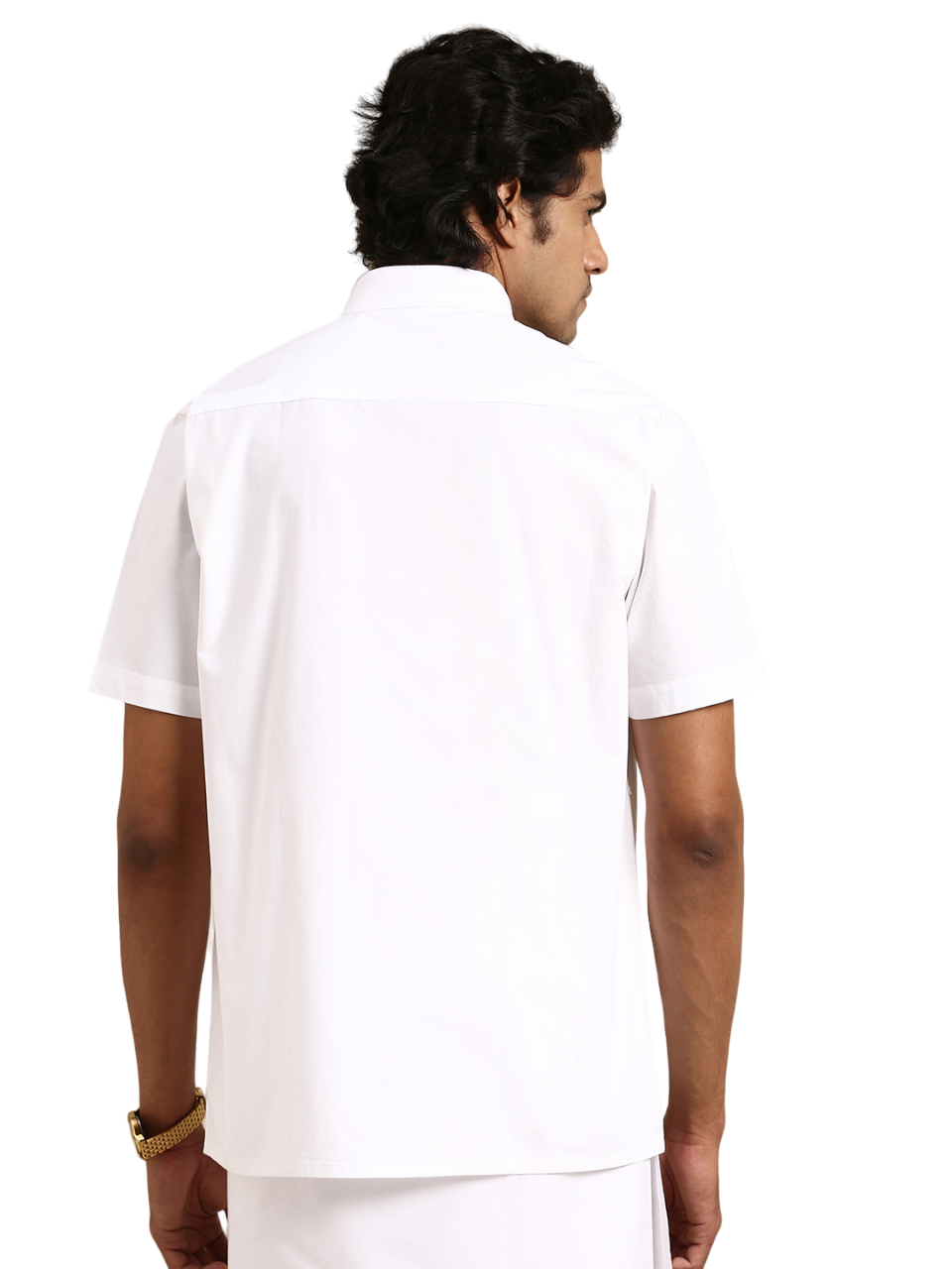 Mens 100% Cotton White Shirt Half Sleeves Chinese Collar- Back view