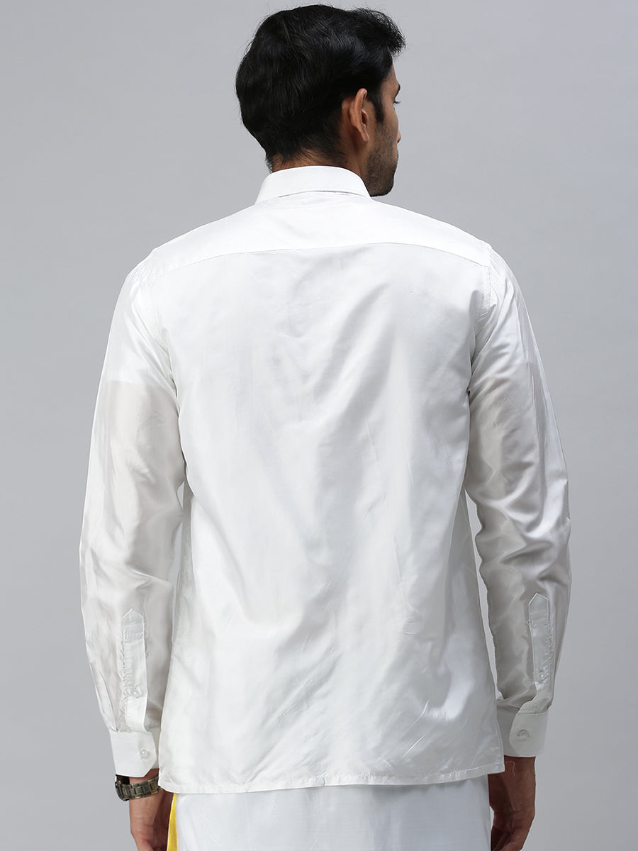 Mens Silk White Full Sleeves Shirt-Back view