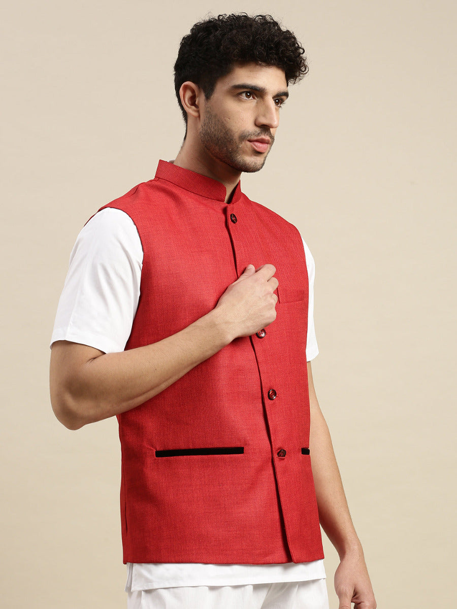Mens Ethnic Jacket Red DB7-Side alternative view