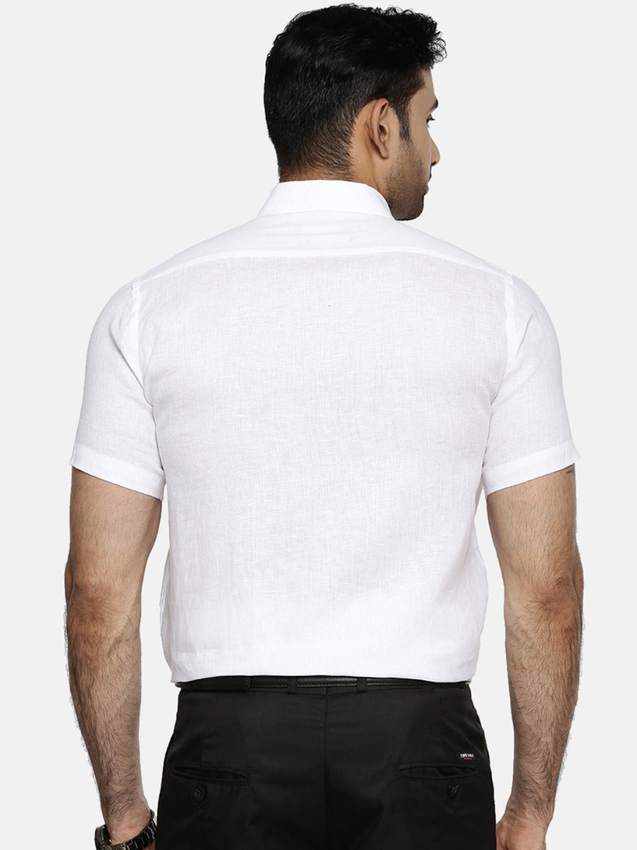 Mens Uniform Pure Linen White Shirt Half Sleeves-Back view