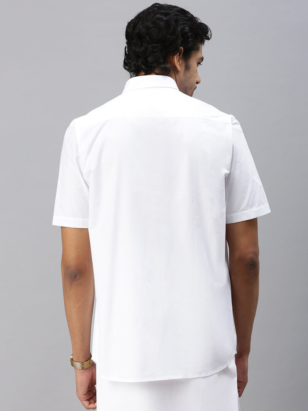 Mens 100% Cotton White Shirt Half Sleeves Breeze Cotton -Back view